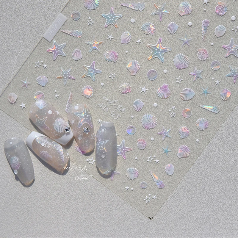 Summer Beach Ocean Shell Starfish Clams Conch Stars Sea Bubble Seasnail Soft Relief Decoration Nail Art Stickers Manicure Decals