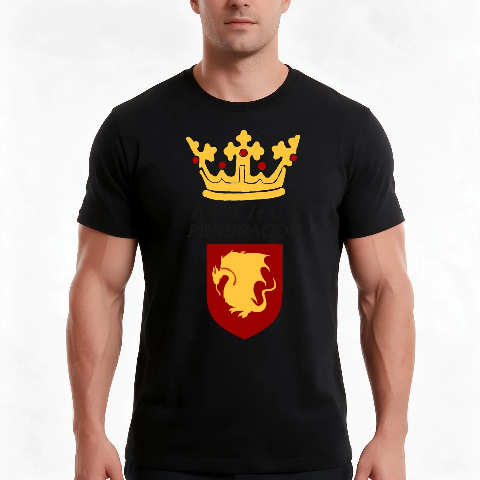 Arthur Pendragon Crest Print (BBC Merlin) T-Shirt, Summer Casual Cotton Tee, Oversized Streetwear Tops, Vintage Graphic Print