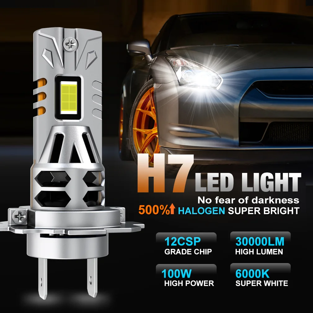 S&D H7 Faro LED 30000LM 100W Lampadina per fari per auto Super luminoso 6000K Bianco CANBUS Plug andPlay Faro automatico con ventola di raffreddamento