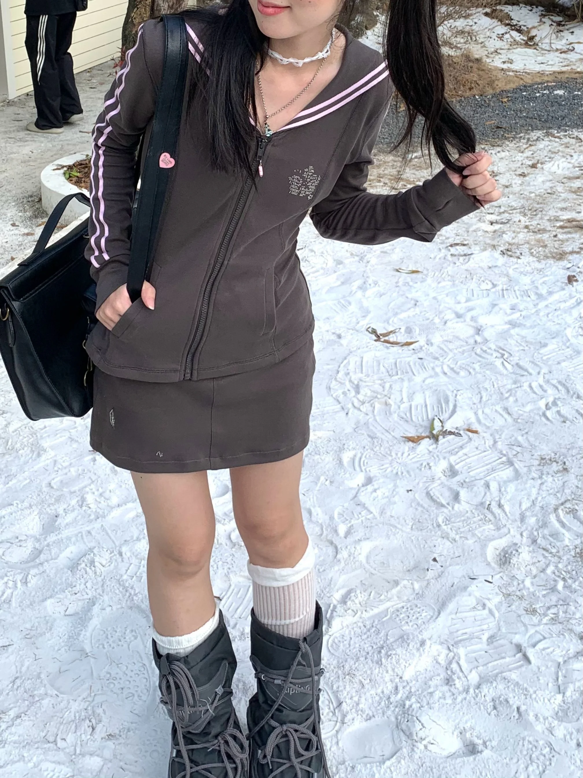 

Весенний комплект с длинной юбкой с капюшоном и воротником «Дикий темно-синий воротник», удобный комплект со стразами, модная осенняя рабочая одежда для поездок на работу