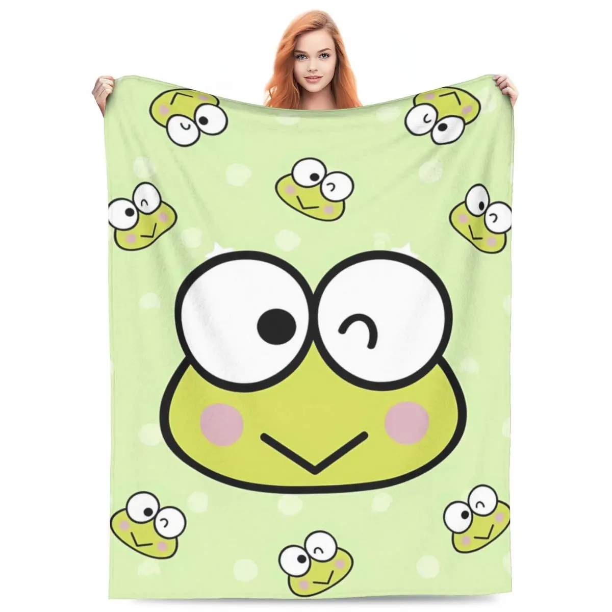 Keroppi Big-Eyed Frog Blanket Soft Funny Plush Throw Blanket For Bedroom Picnic Flannel Bedspread Bed Cover