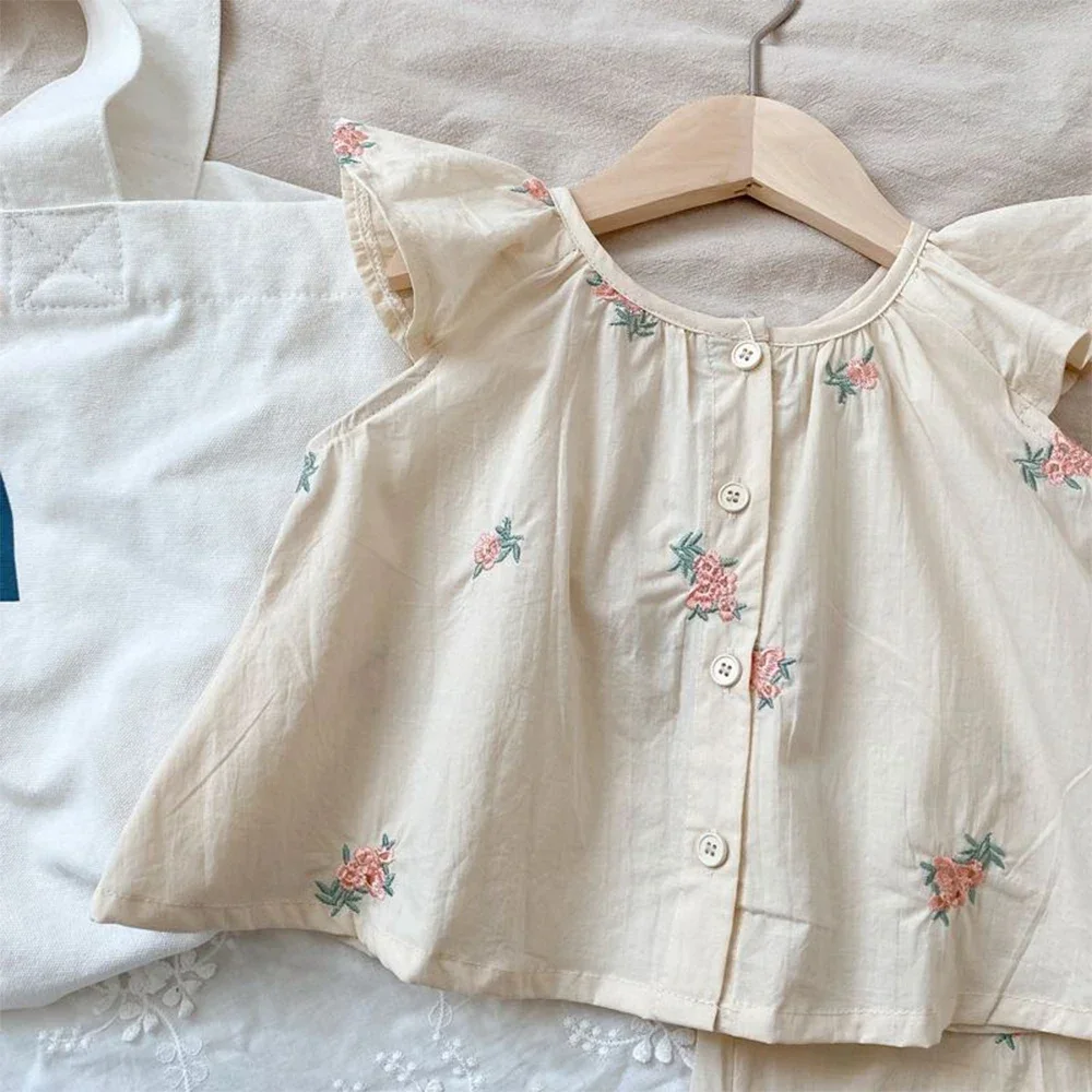 Sommermode-Set für Mädchen, Kinder-Blumendruck, fliegende Ärmel, Top + Shorts, zweiteiliges, süßes, erfrischendes Set für kleine Mädchen – Detail 20