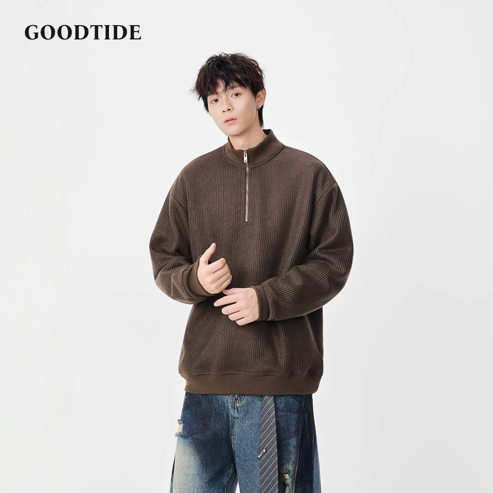 2025 شتاء جديد كم طويل قلنسوة بسحاب الرجال عادية فضفاض الراقية محبوك الصوف ملابس خارجية موضة مريحة الشارع الشهير