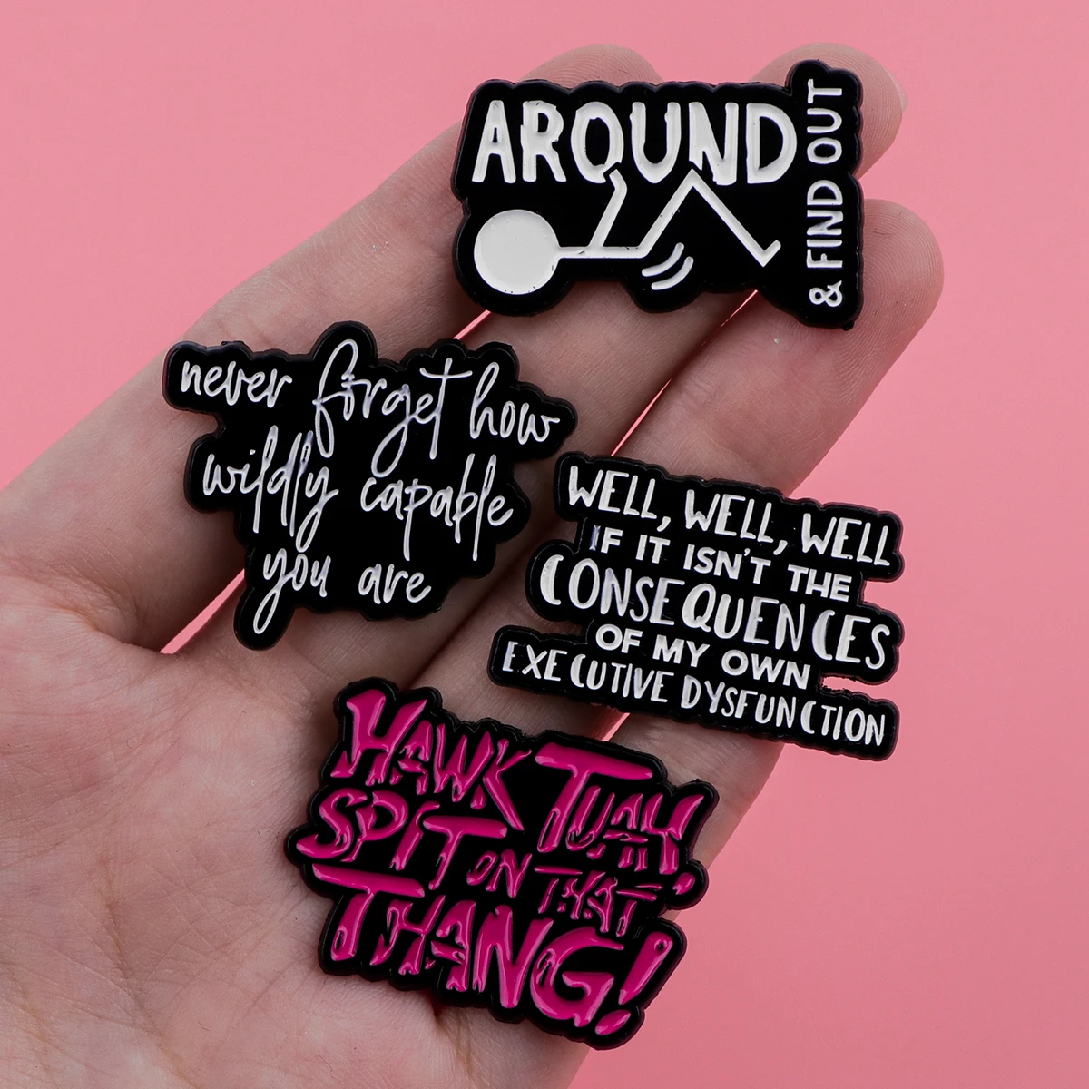 Around & Find Out Enamel Pin Funny Quotes Brooch Pines Lapel Pins Badge Clothing Accessories Fashion Jewelry Unique Gifts
