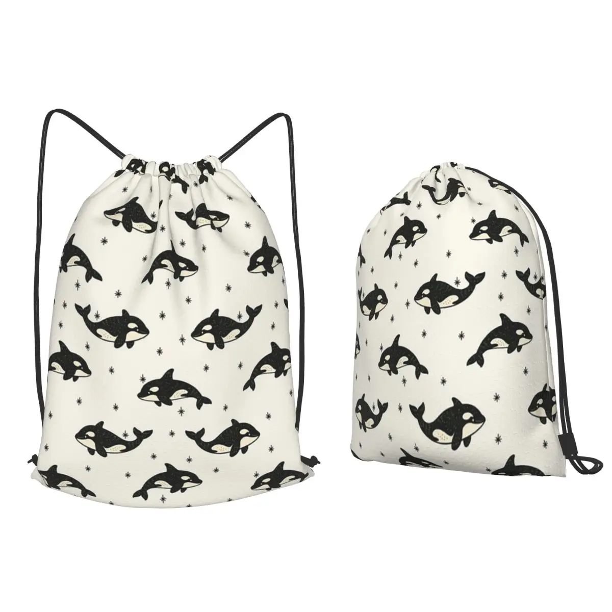 Killer Whale Orca Pattern Backpacks Casual Drawstring Bags Sports Bag Book Bags for Travel Students