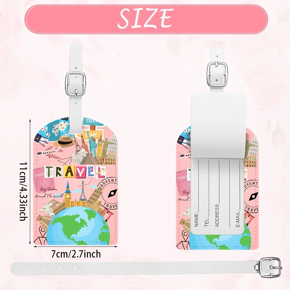 World Famous Landmark Travel Luggage Tag Colorful Globe Building Design Suitcase ID Tag with Strap for Traveler Gift PU Material