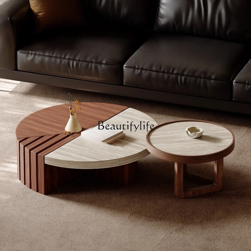 

Wabi-sabi wind round walnut coffee table living room home retro art cave stone coffee table