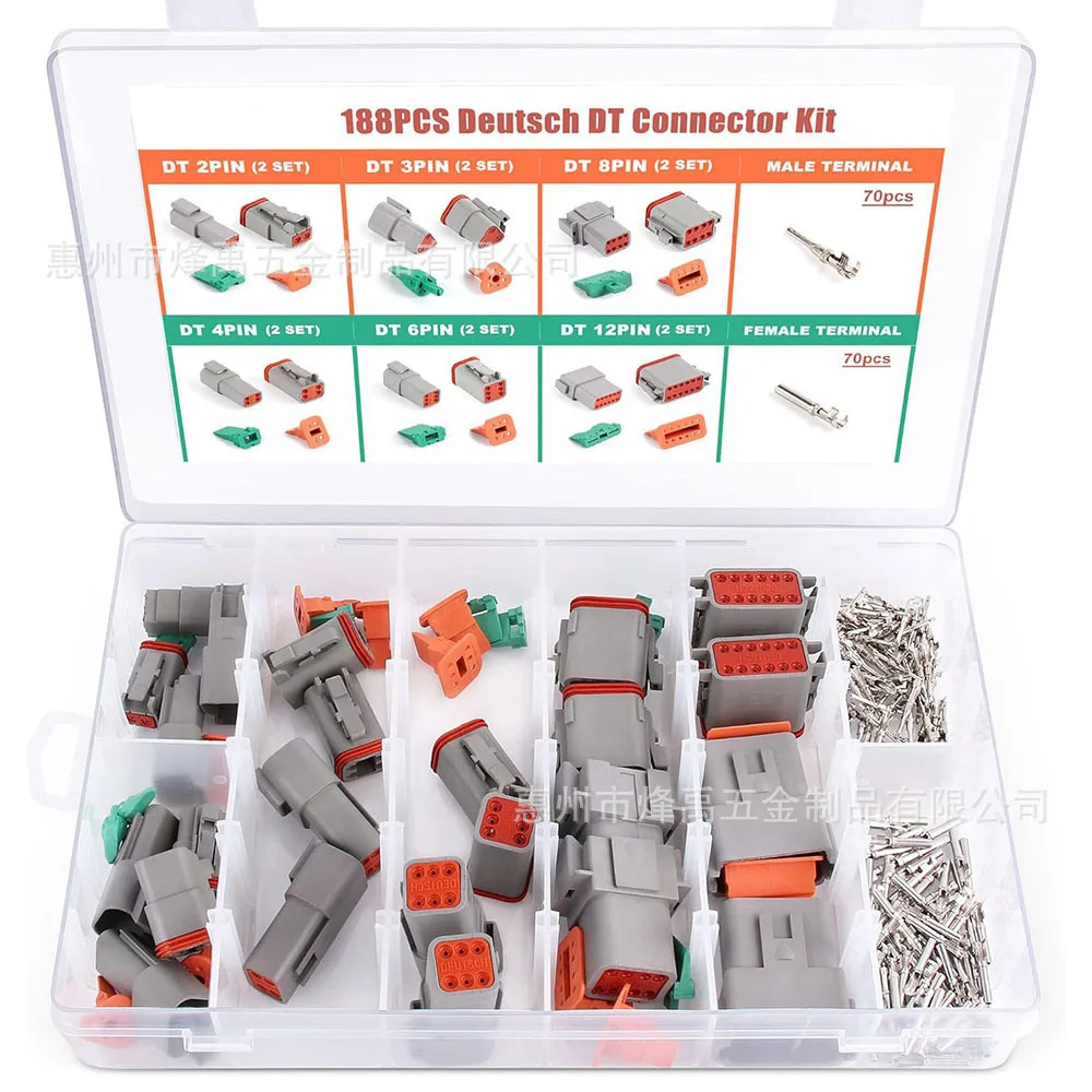 188Pcs DT Series Waterproof Automotive Connector Kit 2-12 Pin Male Female DT Deutsch Style Plug Connectors with Storage Box