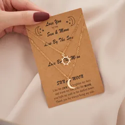 Romantic Moon Sun Couple Necklace for Women Men Stainless Steel Creative Hollow Pendant Link Chain Necklace Set Jewelry Gift