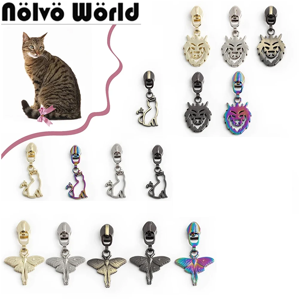 5/20/200PCS Lion/Skull/Cat Bird Shape 5# Nylon Metal Zipper Head For Clothing Purse Bags Puller Slider Repair Kits Accessories
