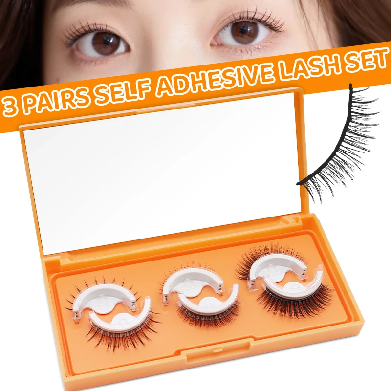 DINGSEN 3 Paar Wimpern ohne Kleber, natürliche Wimpern, wiederverwendbare Wimpern, selbstklebende Wimpern, Set, Manga-Wimpern, Make-up-Set – Detail 2
