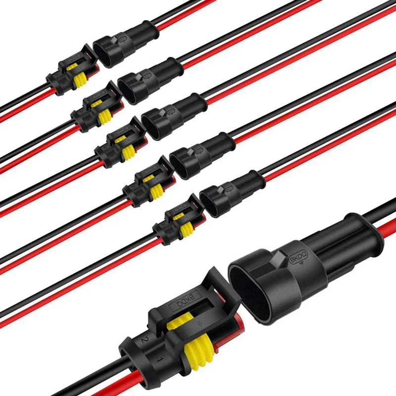 10 Pair 2 Pin Way Waterproof Electrical Wire Connector Plug Set Car Connectors With Cable For Motorcycle, Scooter Marine