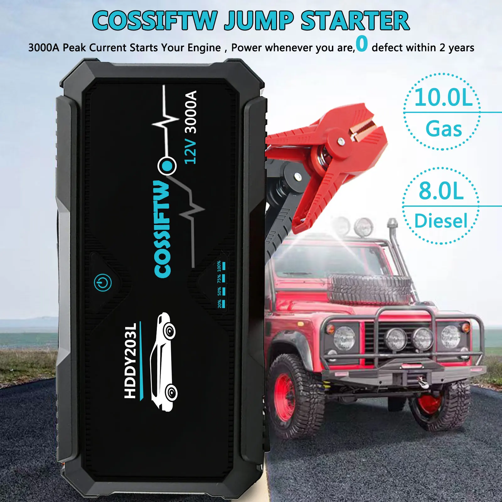 3000A Car Jump Starter 22800mAh Power Bank Portable Charger Booster 12V Auto Starting Device Emergency Battery Start