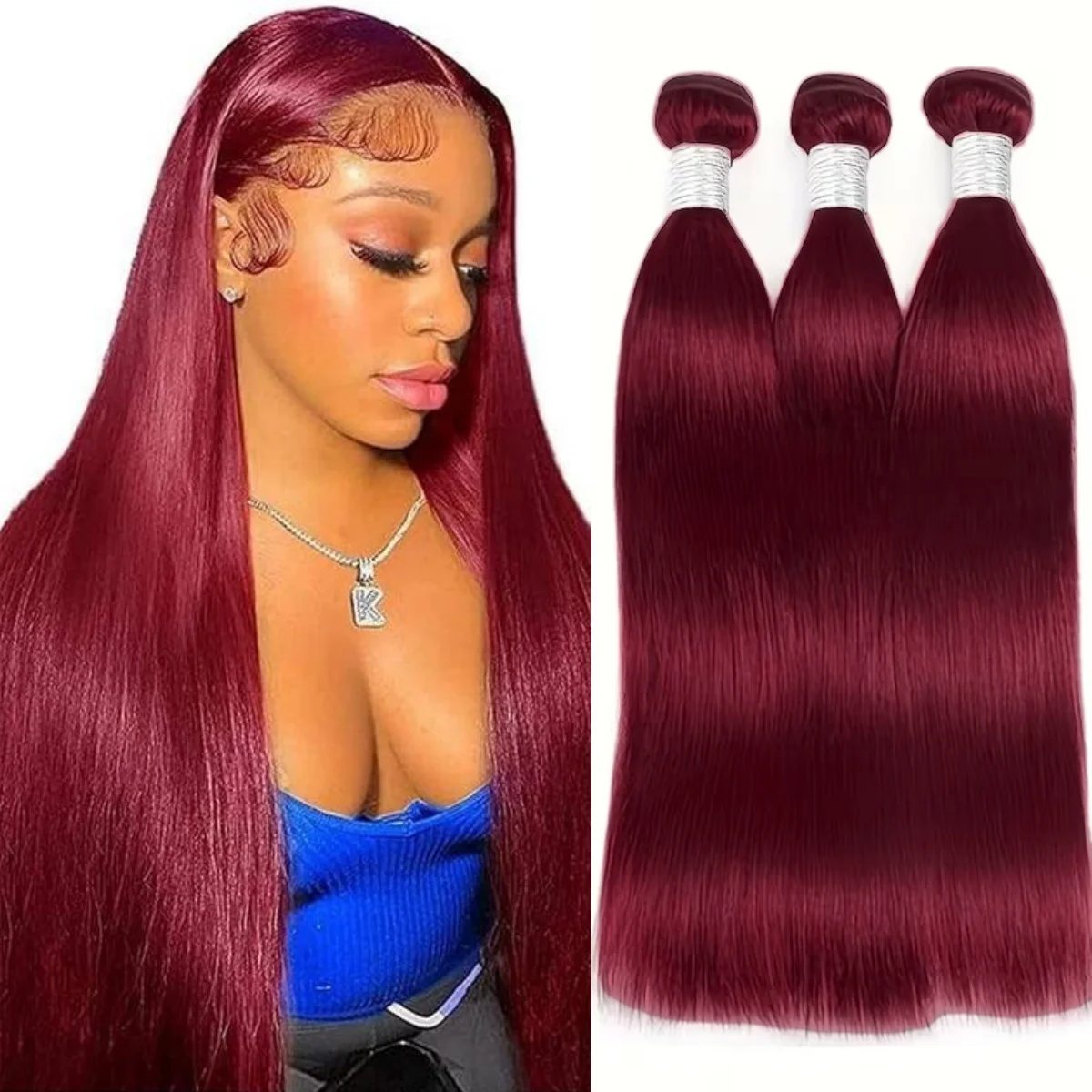 

Наращивание волос 99J, прямые, цвет бургундский (красный), 1/3/4 шт., пучки для наращивания, 95 г, цвет винно-красный