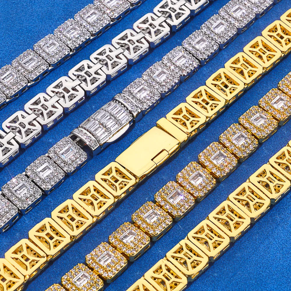 HHIOK 7.5mm Customized Round and Rectangular Iced Tennis Chain 5A Cubic Zirconia Hip Hop Style Men's and Women's Necklace