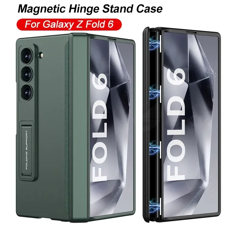 

Magnetic Hinge All-included Shockproof Case for Samsung Galaxy Z Fold 6 Armor Holder Case Plastic Matte Cover for Galaxy Z Fold6