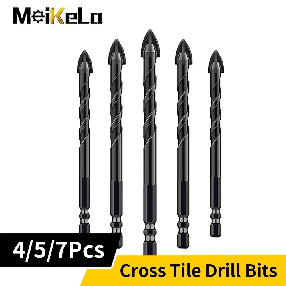 Meikela Cruz Impacto Broca 57 Pcs para Telha de Vidro Cerâmica Tijolo de Concreto Abridor Buraco 312 mm Carboneto Hex Haste Broca
