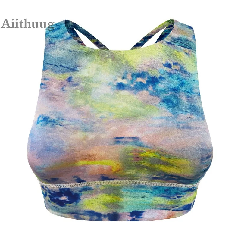 

Aiithuug Colorful Yoga Bras Crisscross Sexy Back Gym Bra Running Workout Crop Tops Camouflage Crops Fitness Jogging Active Wear