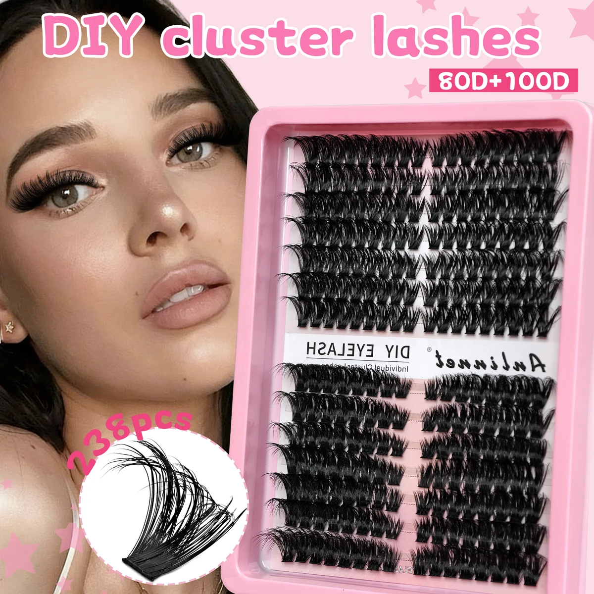 224 Cluster Large Capacity Lndividual Lash Clusters Thick Natural False Eyelashes Cat Eye Eyelashes Extensions,For Makeup
