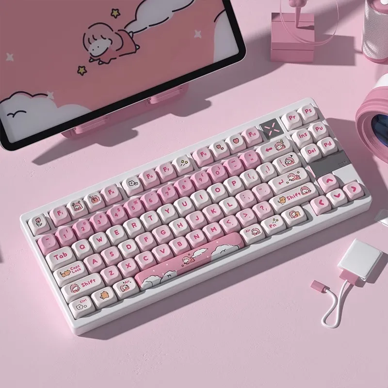 LanLan-Ensemble de touches de clavier à thème personnalisé, sublimation PBT, capuchons de profil MOT, accessoires de clavier mécanique, capuchons de clavier roses mignons