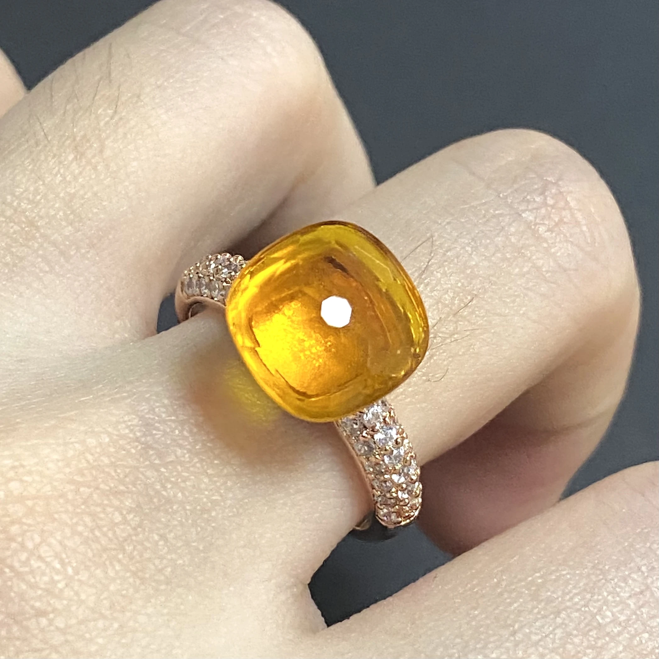 New 11.6mm Big Stone Natural Crystal Candy Ring With Transparent Zircon Crystal Ring For Women Jewelry Gift Birthday   Classic 