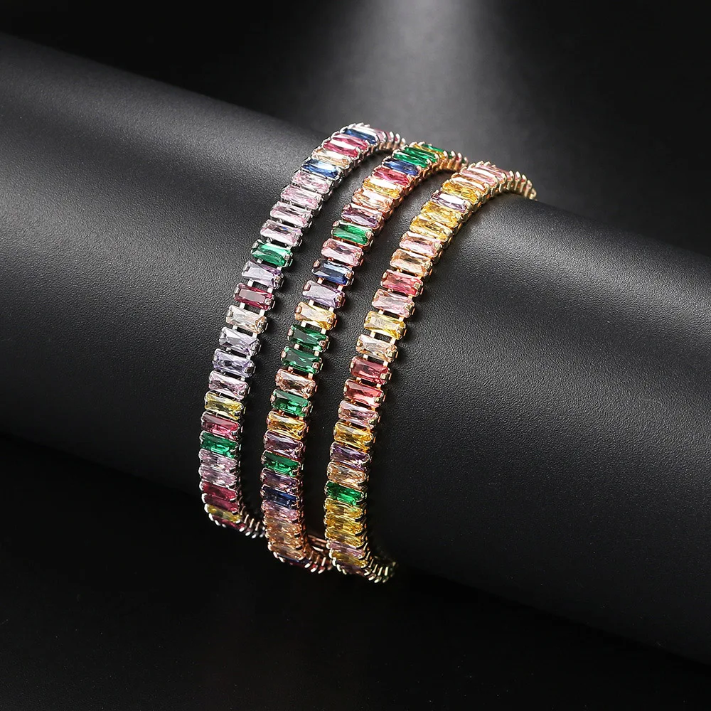 Adjustable Rainbow Crystal Tennis Bracelet For Women Colorful Zirconia Wedding Bracelet on Hand Gifts for Girls Jewelry DZH043