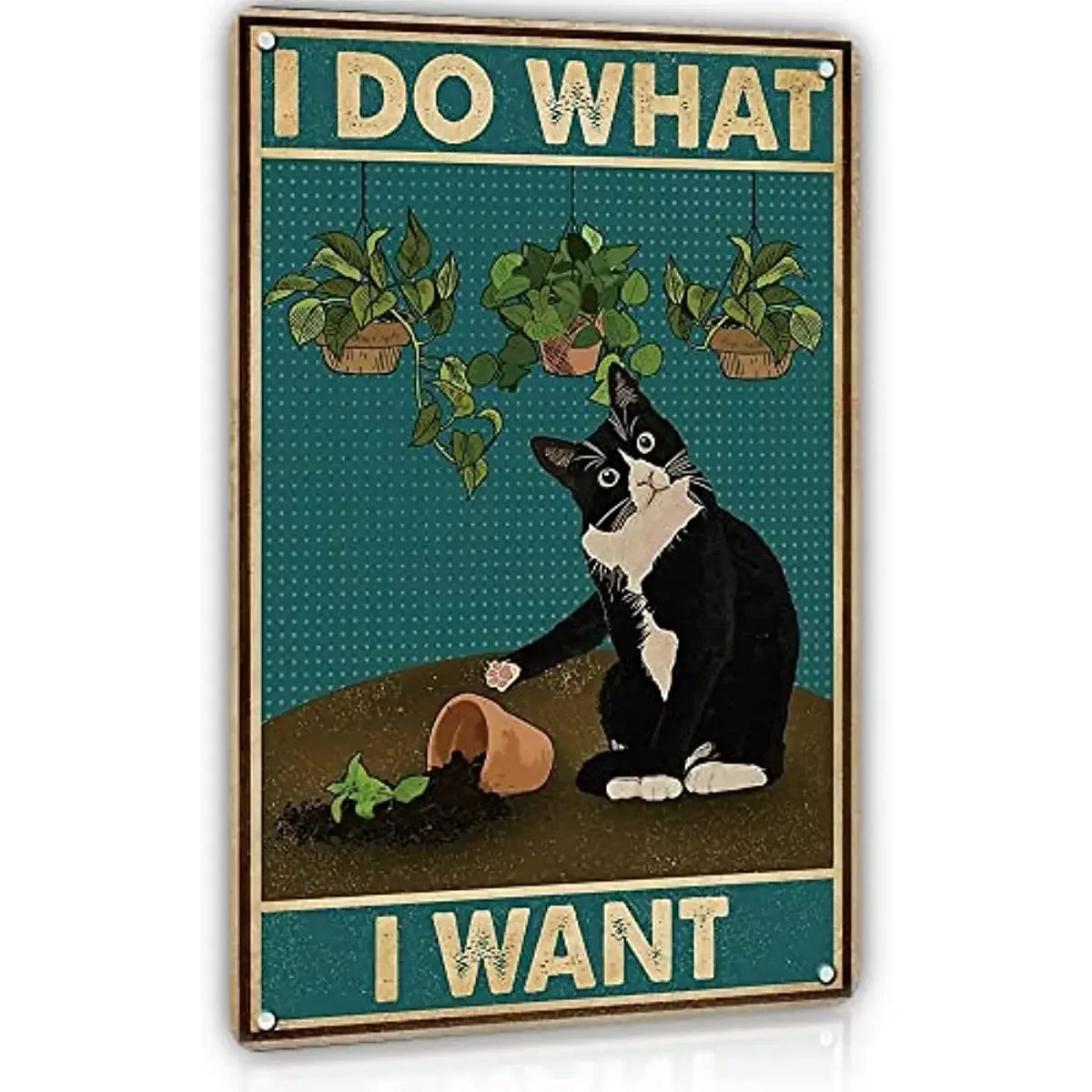 Lustiges Metall-Blechschild mit schwarzer Katze-Dekor – I Do What I Want – süße Katze, lustiges Metall-Poster, Wandkunst-Dekor-Schild für Badezimmer, Garten