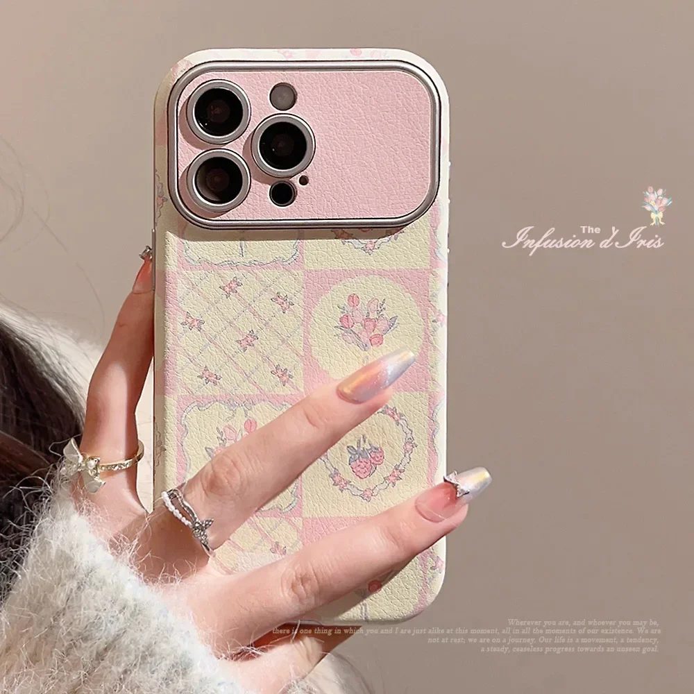 Retro Pink fairy girls raspberry flowers art Phone Case For iPhone 16 15 14 13 12 Pro Max 16 Plus Case Cute luxury leather Cover