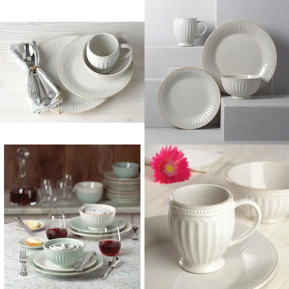 

French White Perle Groove 4-Piece Place Setting, 6.95 LB