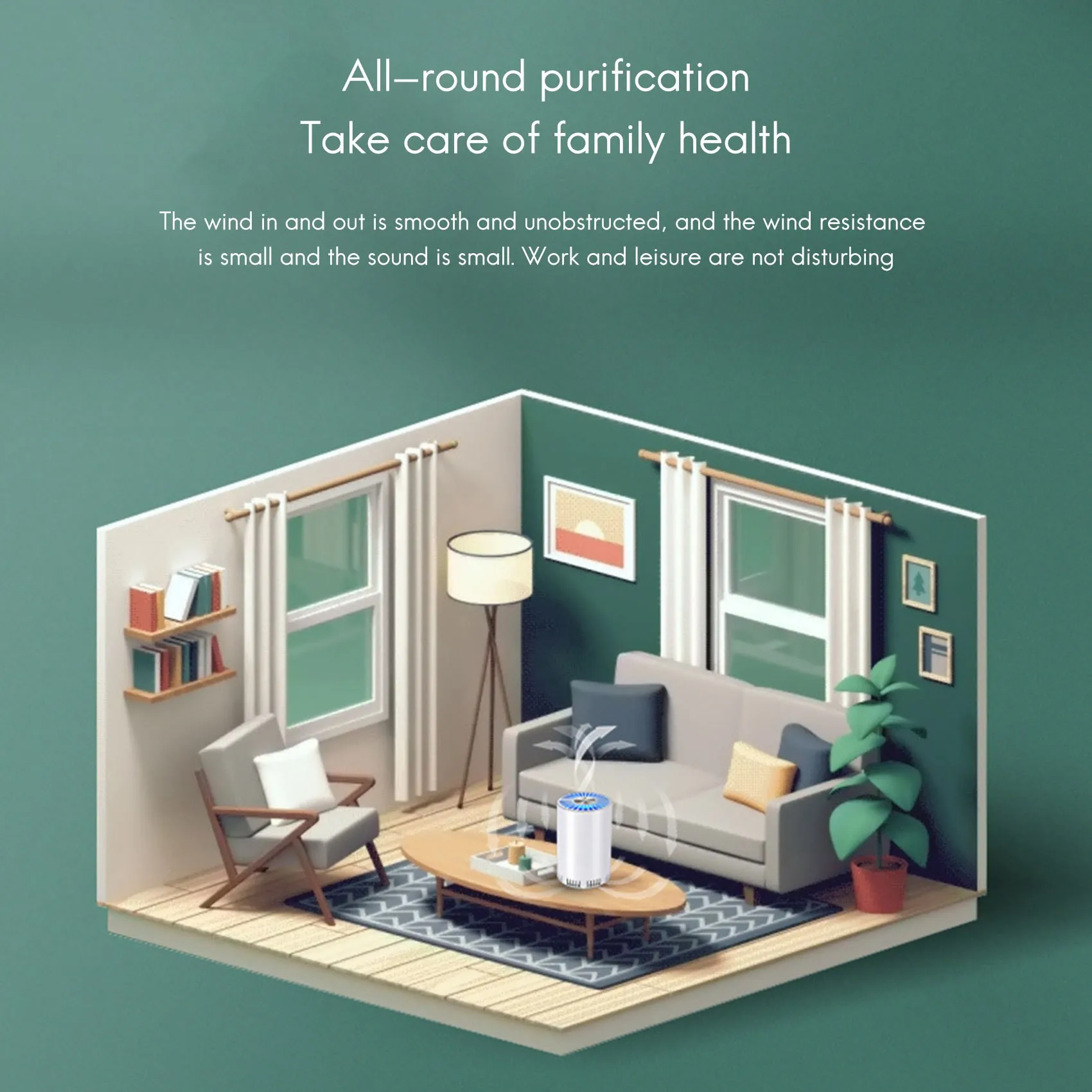 Purificador de ar para casa, detector de fumaça automático, filtro hepa, purificador de ar para carro, cabo usb, baixo ruído com luz noturna, desktop branco