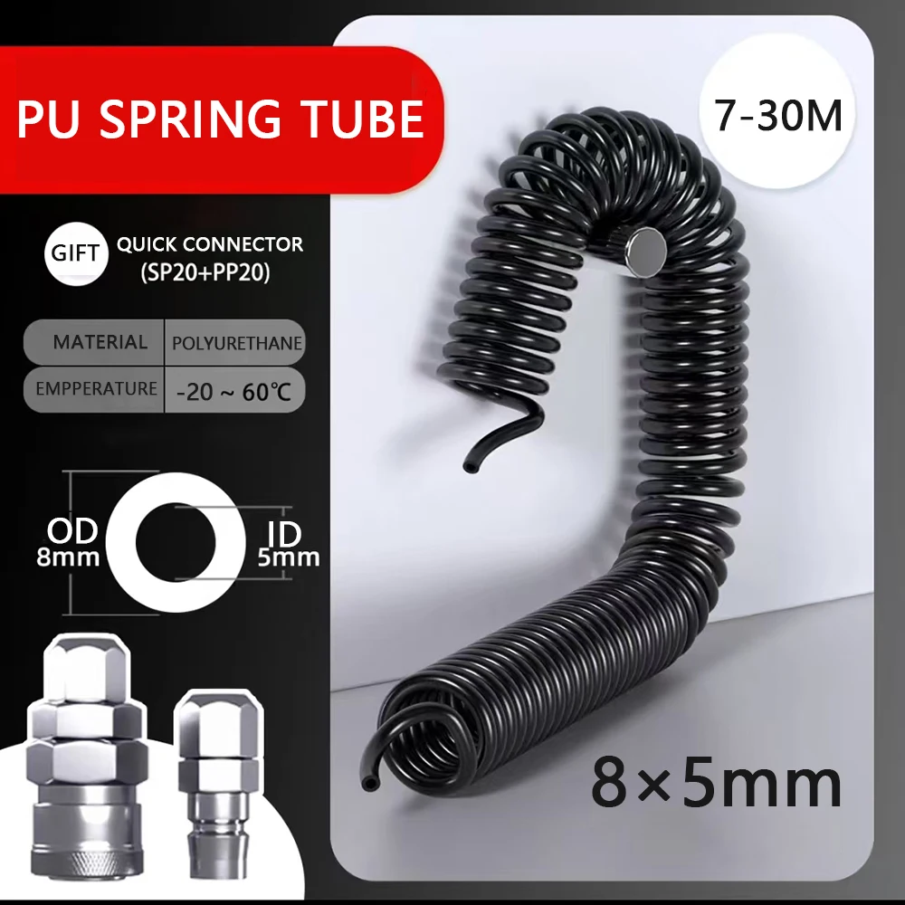 Air Compressor Tool Hose, 8mm x 5mm PU Spring Tube Air Pressure Hose Spiral Pipe for Compressor Flexible Air Tool