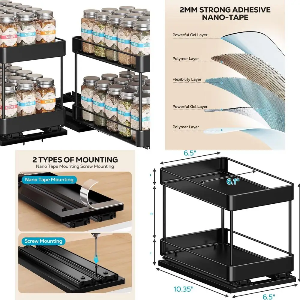 

Двухъярусный вертикальный металлический органайзер для стоек для специй, 6,5 Вт x 10,35 д x 8,4 В, простая установка, 2 шт., черный