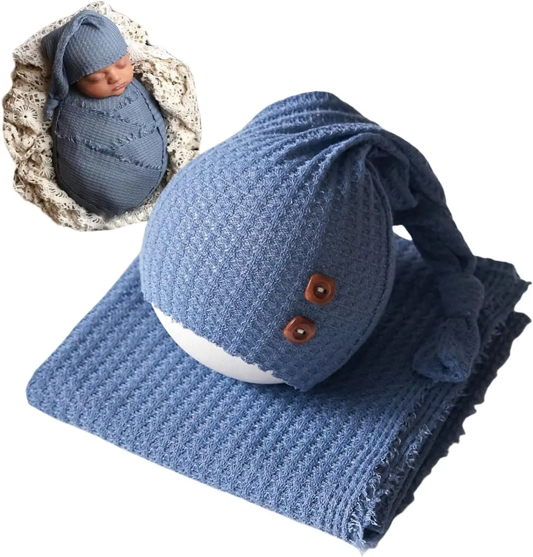 Newborn Baby Photography Props Wrap Hat Newborn Wraps for Infant Boys Girls Photoshoot Photo Posing Stretch Blanket