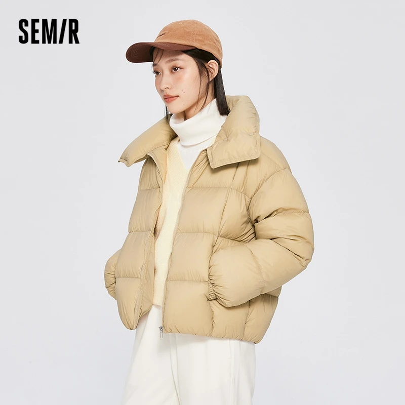 Semir Down Jacket Women Stand-Up Collar Solid Color Loose Women Clothing 2022 Winter New Three-Proof Short Relaxed Warm Top