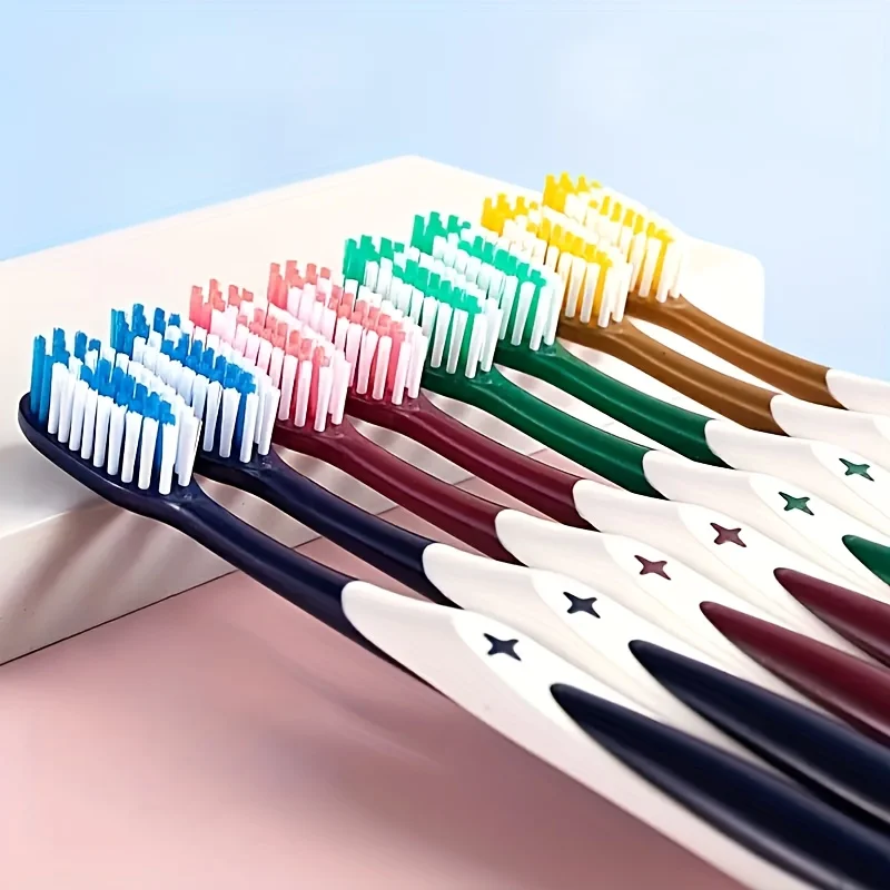 Pack of 10, Random Color Selection, Adult Hard-Bristle Toothbrush with Cross-Shaped Large Brush Head Design, High-Density Fine Bristles for Powerful Cleaning of Tooth Stains, Smoke Stains, Tea Stains, Effective Stain Removal, Teeth Cleaning, Durable for Home Use, Suitable for Both Men and Women, Oral Care, Tooth Cleaning Toothbrush