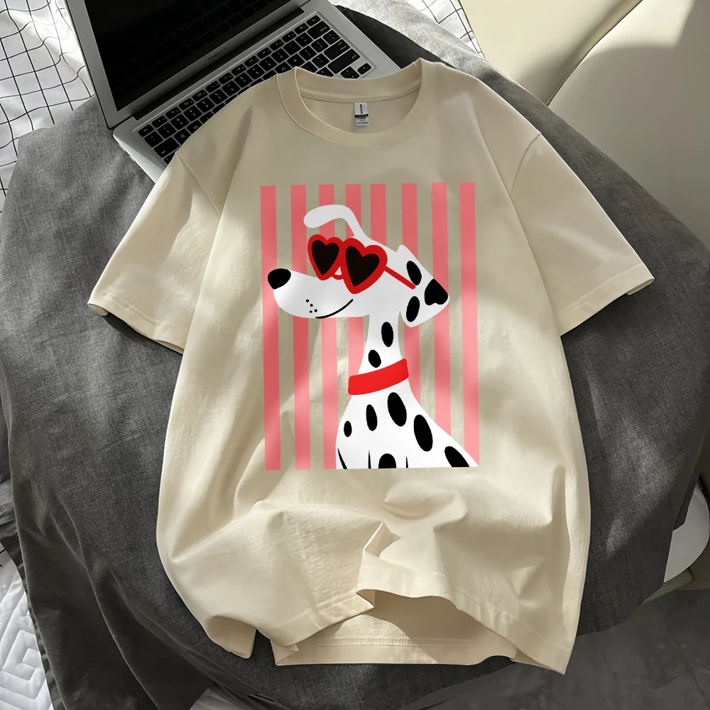 Herzförmige Sonnenbrillen Dalmatiner-Hundemotiv T-Shirts Damen Baumwolle Sommer Übergroße Oberteile O-Ausschnitt Kurzarm-T-Shirts Weiche Streetwear – Detail 13
