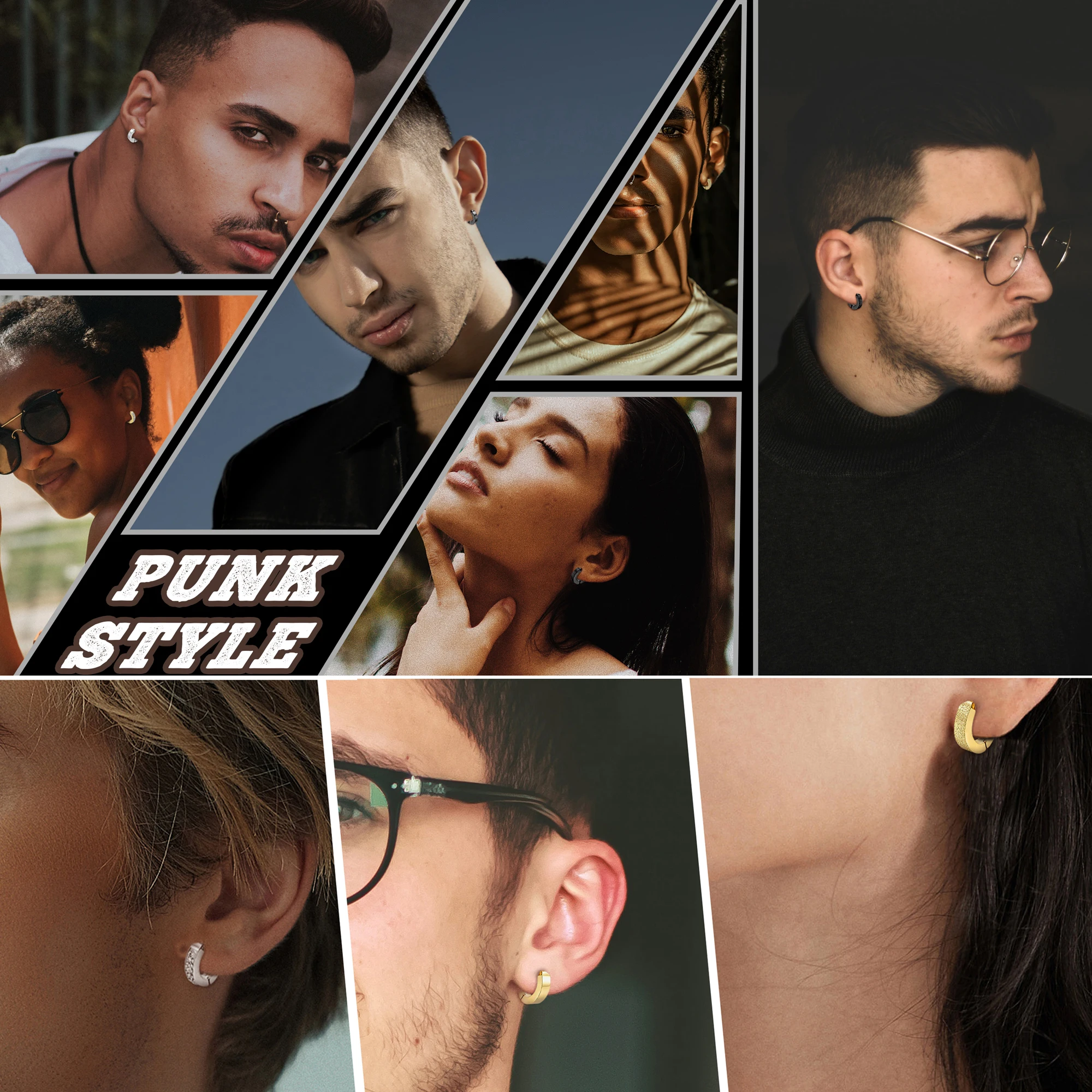 3 Pairs/Set Fashion Stainless Steel CZ Cuff Earring Non Piercing Hoop Earring Clip On Earring Fake Piercing Earring Hoop