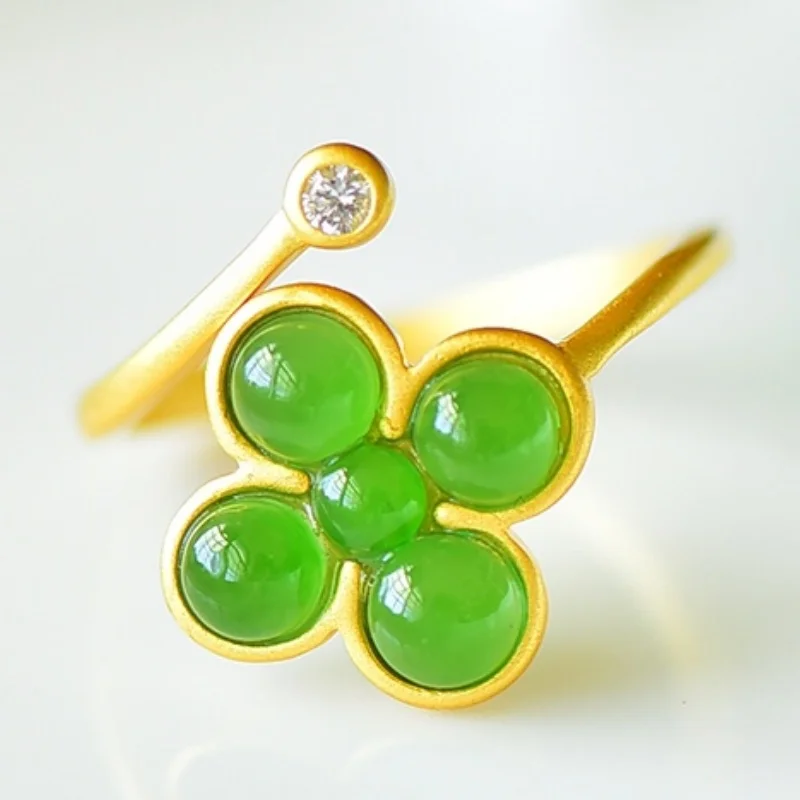 SGARIT Authentic Jadeite Hetian Jade S925 Silver 13*17mm Lucky Four-Leaf Clover Ring Unique Design Two Color Options for Women