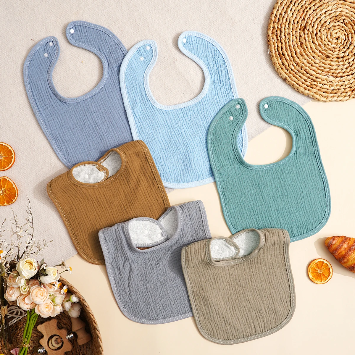 Elinfant 6Pcs Baby Bibs Burp Soft 100% Cotton Kids Apron Infant Saliva Towels Toddler Accessories Baby Bibs Set Newborn Gift