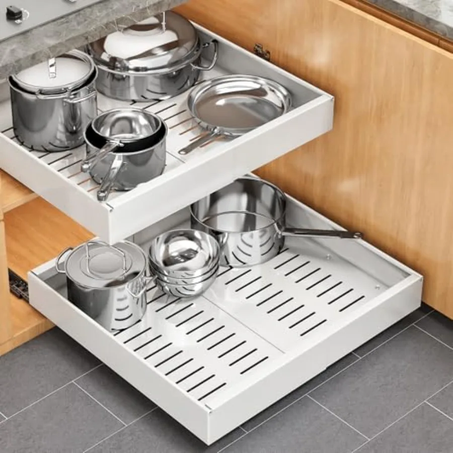 

Pull out Cabinet Organizer 2 pack 20.5" Deep Heavy Slide out Drawers Upgrade Three triple-slide Rail Systems Expandable 12.8"-2