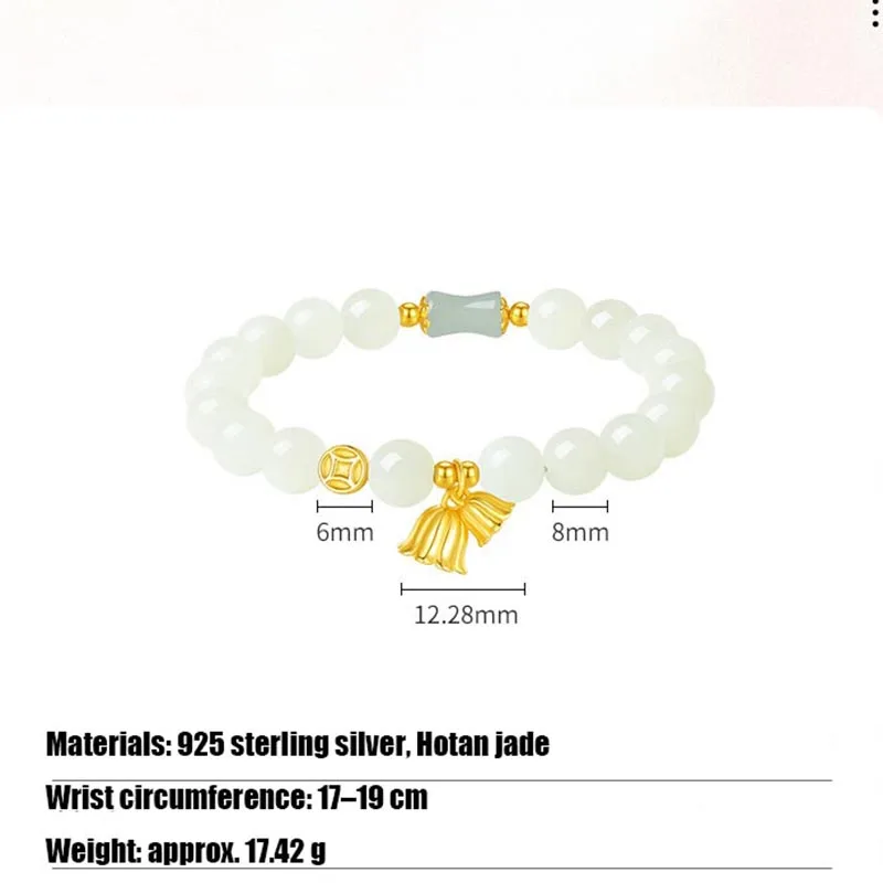 Hotan Jade New Women's Lily of the Valley Bracelet Joint Beads Bracelet Charms Jewelry Gift Fashion Natural Gemstones Accessorie