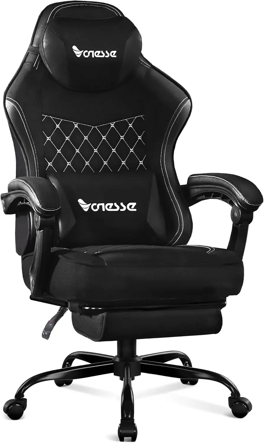 NEW Gaming Chair, Computer Chair Fabric with Pocket Spring Cushion, Office Chair with Footrest and Massage Lumbar Support