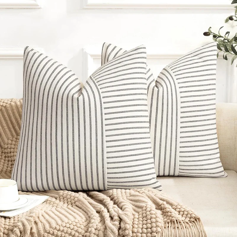 1pc Thick Striped Pillowcase Cotton Linen Geometric Cushion Cover 45*45 50*50 Simple Throw Pillow Cover for Sofa Living Room