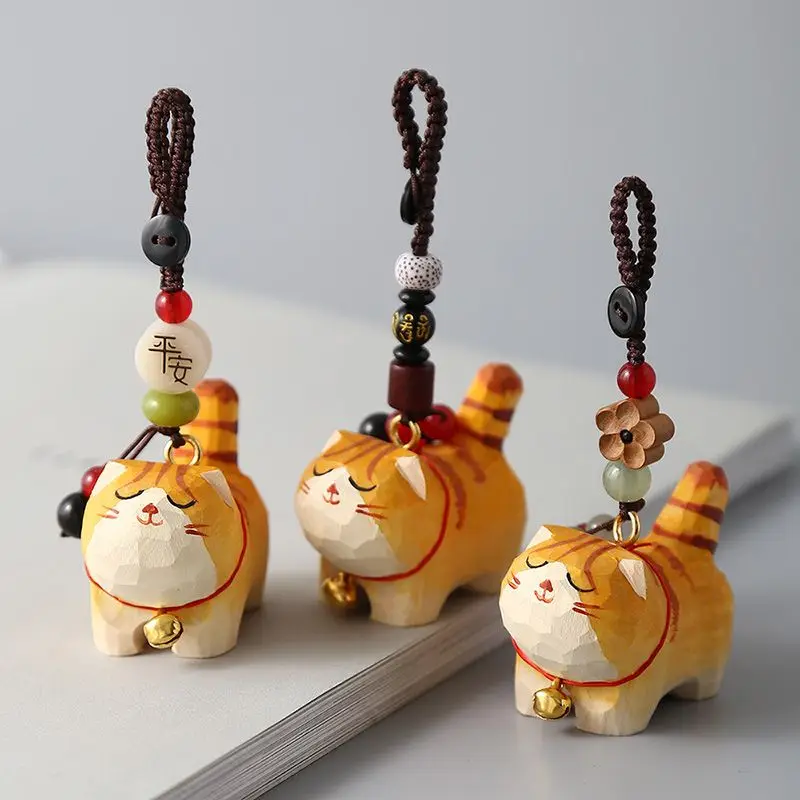 

Handmade Orange Tabby Cat Wood Carving Pendant, Car Hanging Ornament, Keychain, Bag Charm, Cute Cat Lover Gift