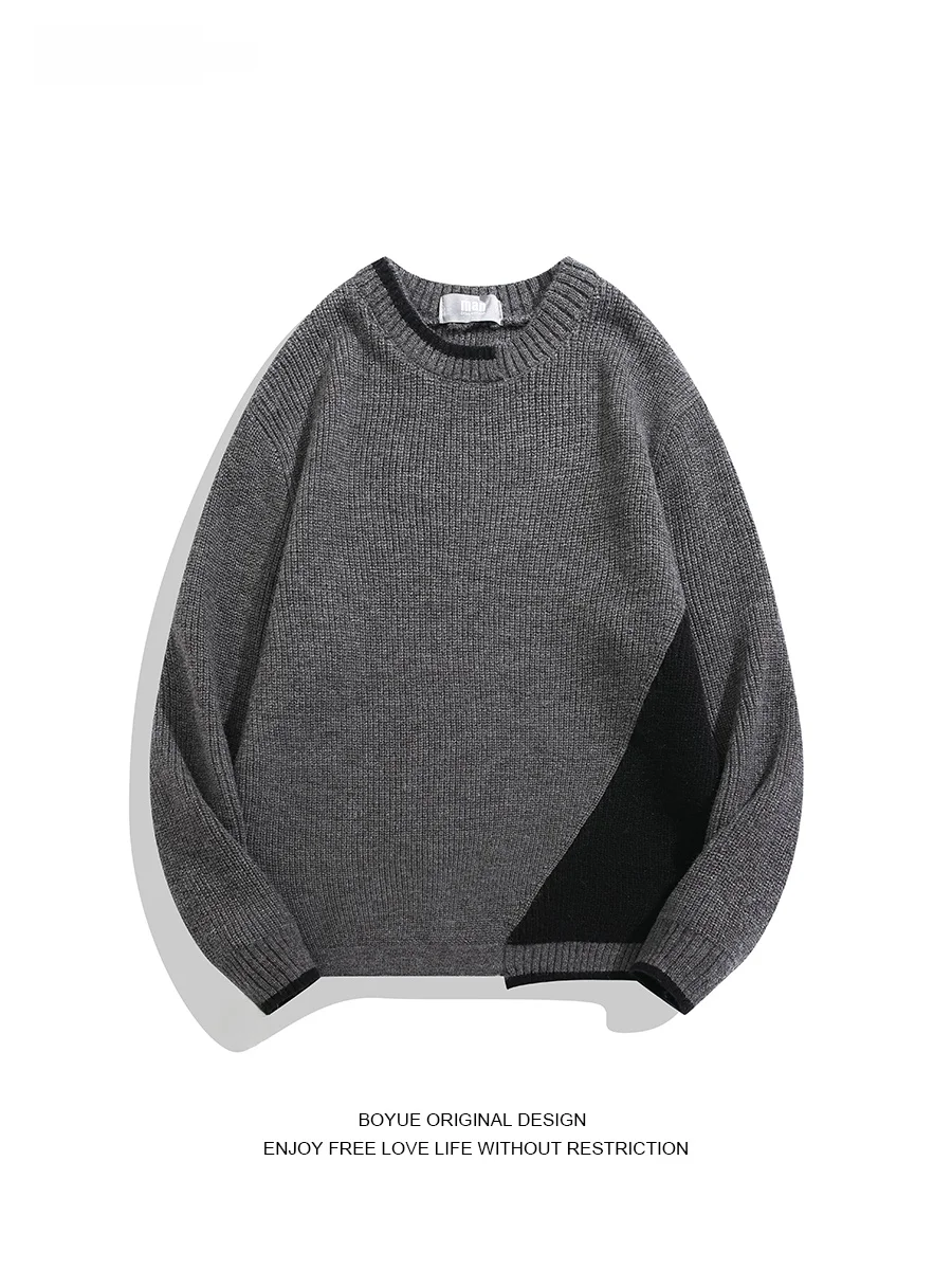 

BOYUE Casual Knitted Sweater ex round Ne Asymmetrical Splicing Warm Winter Long Sve Top for Daily Wear