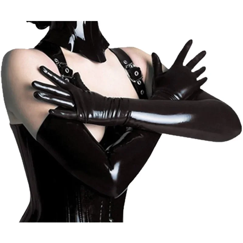 Women Latex Gloves Sexy Seductive Bright Faux Patent Leather Stretch Long Mittens Sex Clothes Female Catsuit Erotic Wetlook Wear