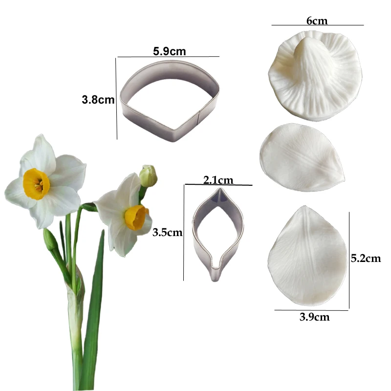 Narcissus Flower Veiners &Cutters Silicone Molds Chocolate Moulds Sugar Paper Polymer Clay Baking Forms Kitchen Tools Accessory