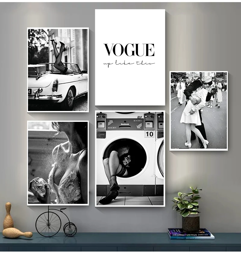 Woman Pictures for Living Room Vintage Fashion Home Dec Fashion Poster Wall Art Print Black and White Canvas Painting Perfume