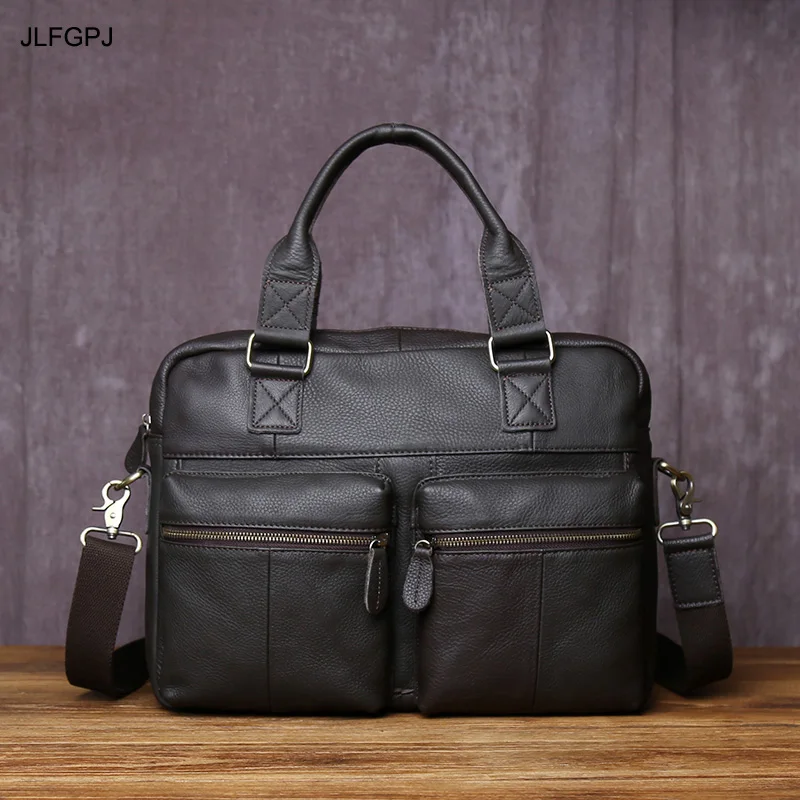 

New Retro Men's Handbag With Top Layer Cowhide Large Capacity Zipper Genuine Leather Crossbody Casual And Fashionable Briefcase