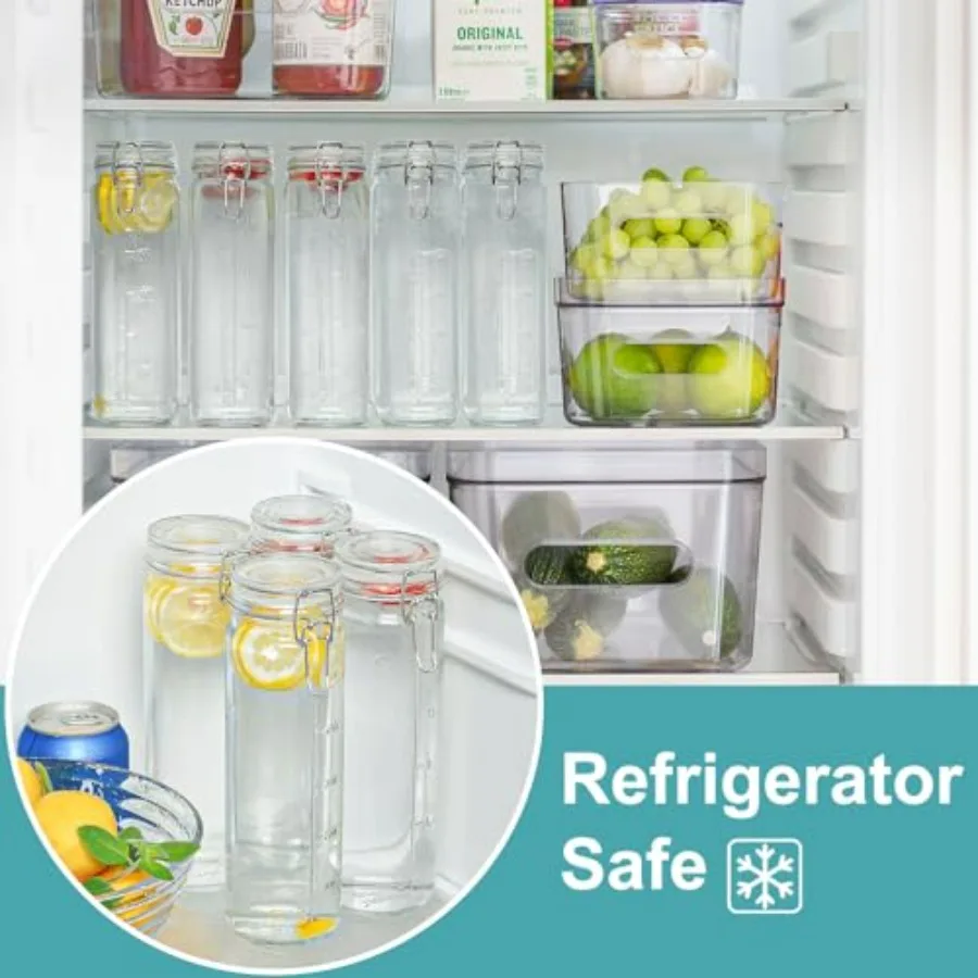 برطمانات زجاجية سعة 20 أونصة مع أغطية محكمة الغلق لمستخلص الفانيليا، 8 عبوات من زجاجات العصير الزجاجية مع أغطية مفصلية وخطوط مقياس، بطول 600 مل #4